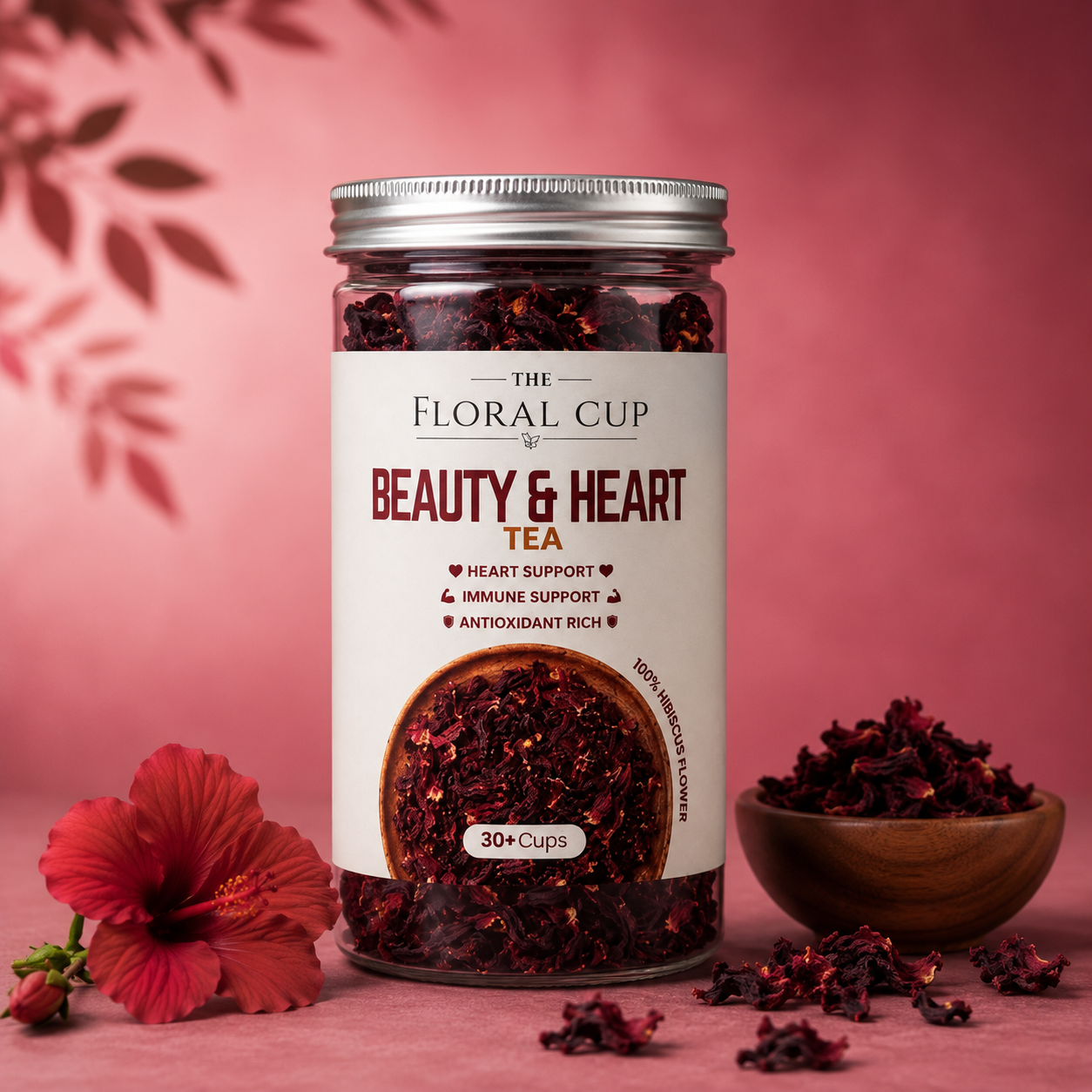 Beauty & Heart Herbal Tea | Hibiscus Flower Tea | 30+ Cups