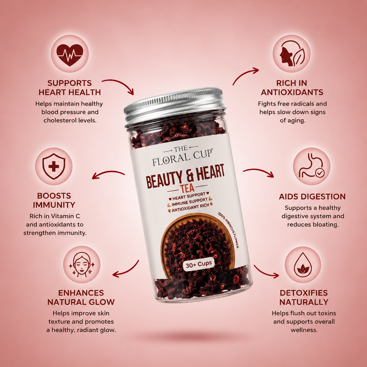 Beauty & Heart Herbal Tea | Hibiscus Flower Tea | 30+ Cups