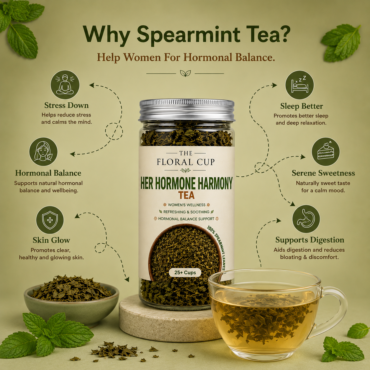 Her Hormone Harmony Herbal Tea | Spearmint Leaf Tea | 25+ Cups