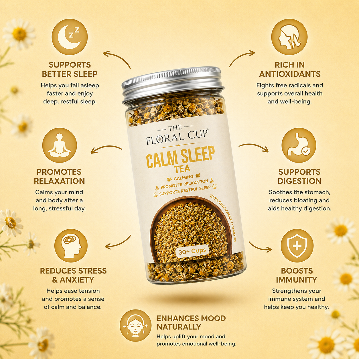 Calm Sleep Herbal Tea | Chamomile Flower Tea | 30+ Cups