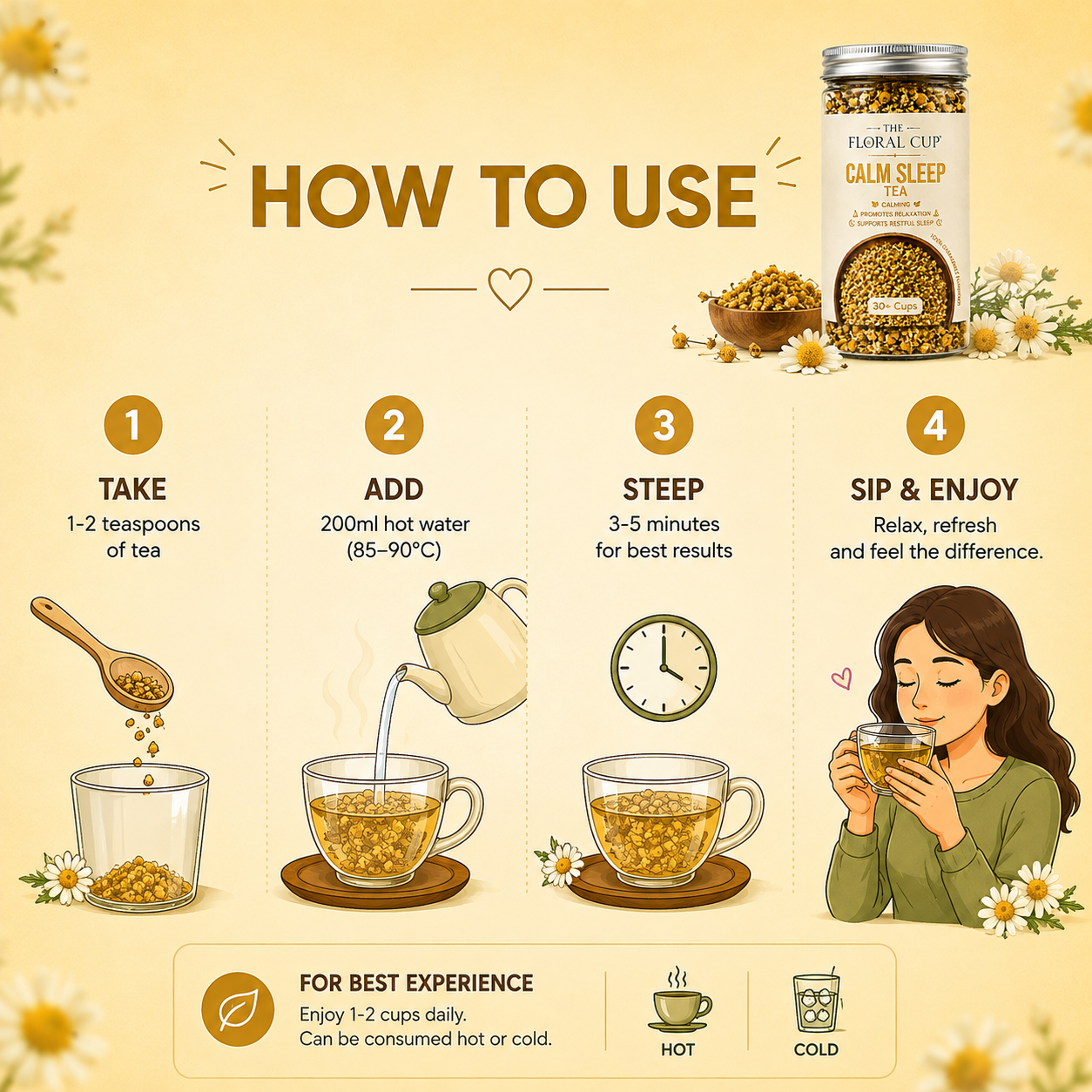 Calm Sleep Herbal Tea | Chamomile Flower Tea | 30+ Cups