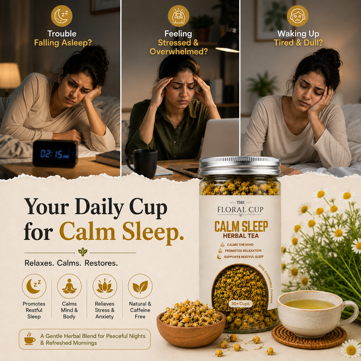 Calm Sleep Herbal Tea | Chamomile Flower Tea | 30+ Cups