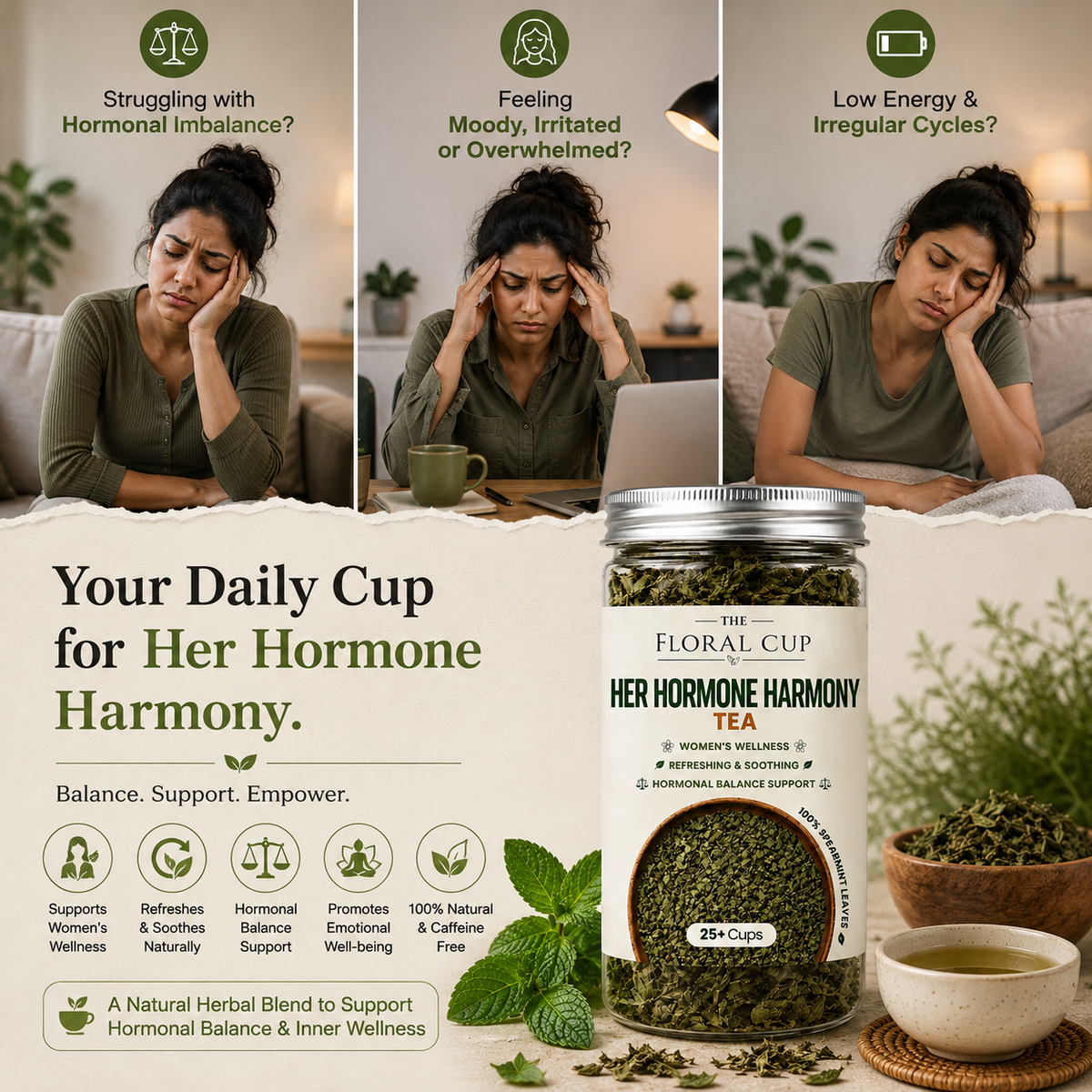 Her Hormone Harmony Herbal Tea | Spearmint Leaf Tea | 25+ Cups