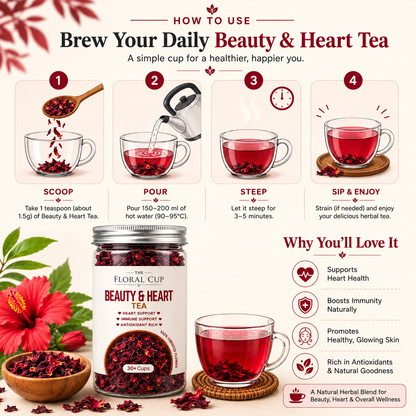 Beauty & Heart Herbal Tea | Hibiscus Flower Tea | 30+ Cups